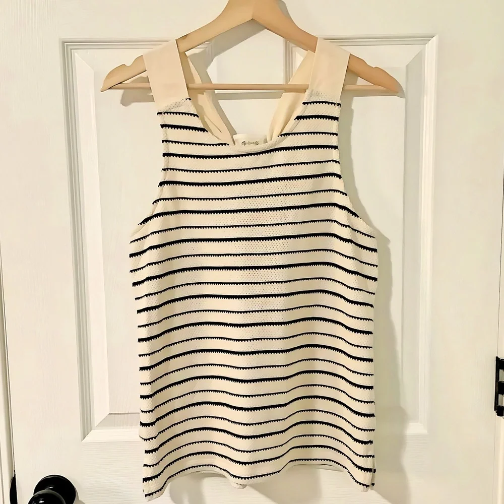Madewell Women's Camille Texture & Thread Striped Bow Back Tank Top - size S - Picture 5 of 9